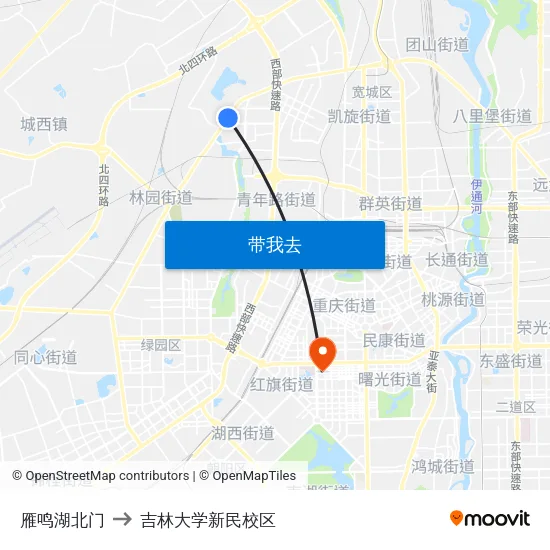 雁鸣湖北门 to 吉林大学新民校区 map
