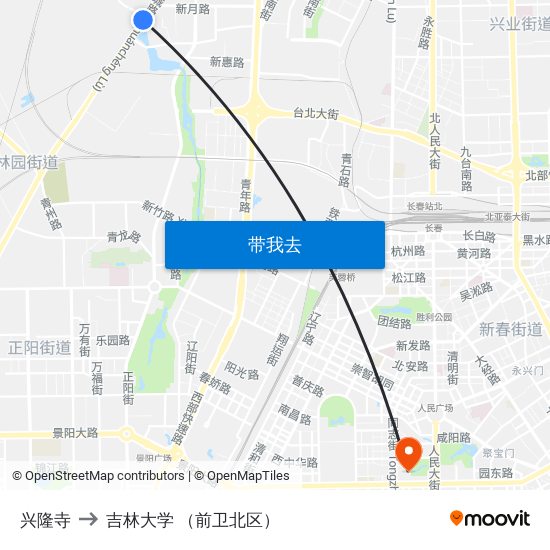 兴隆寺 to 吉林大学 （前卫北区） map