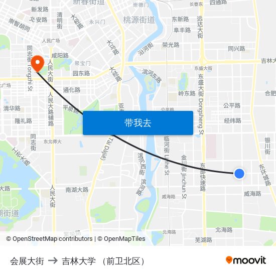 会展大街 to 吉林大学 （前卫北区） map