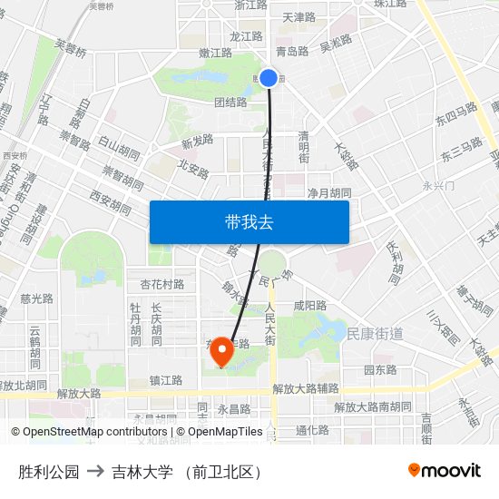 胜利公园 to 吉林大学 （前卫北区） map