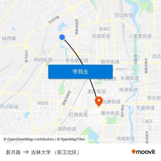 新月路 to 吉林大学 （前卫北区） map