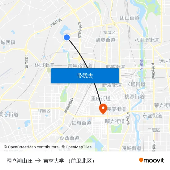 雁鸣湖山庄 to 吉林大学 （前卫北区） map