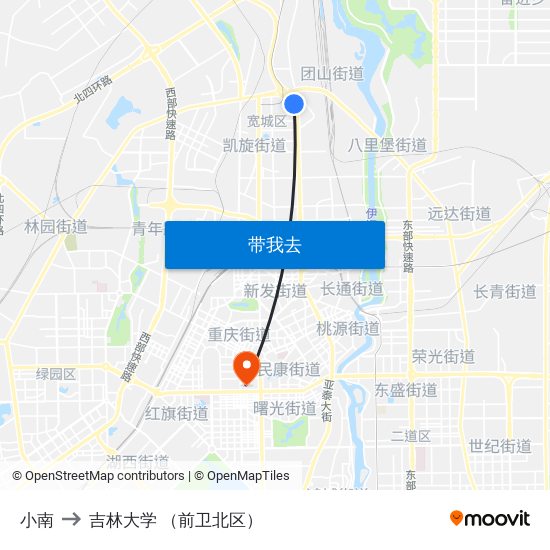 小南 to 吉林大学 （前卫北区） map