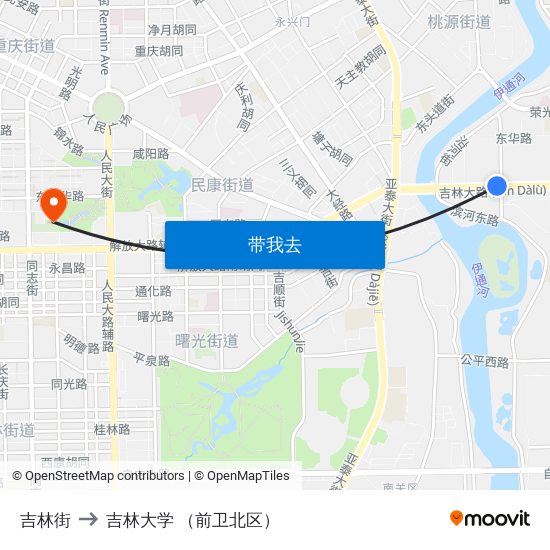 吉林街 to 吉林大学 （前卫北区） map