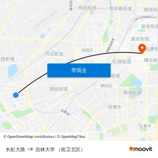 长虹大路 to 吉林大学 （前卫北区） map