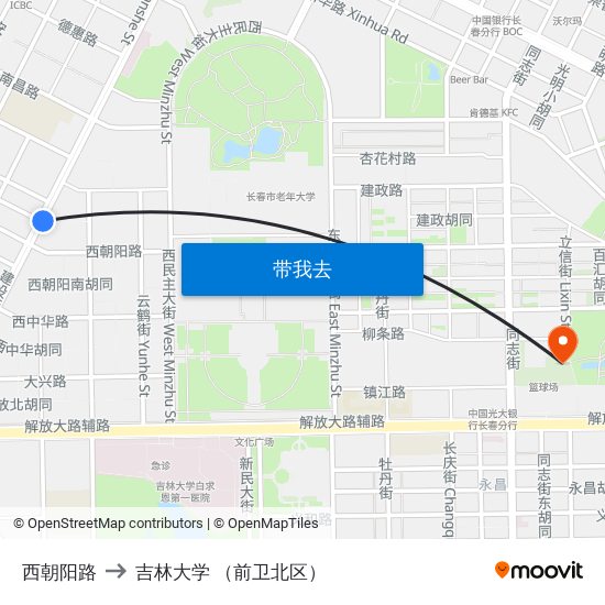 西朝阳路 to 吉林大学 （前卫北区） map