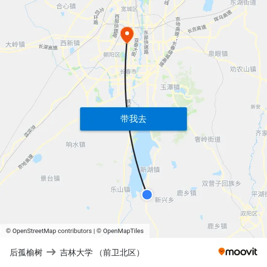 后孤榆树 to 吉林大学 （前卫北区） map