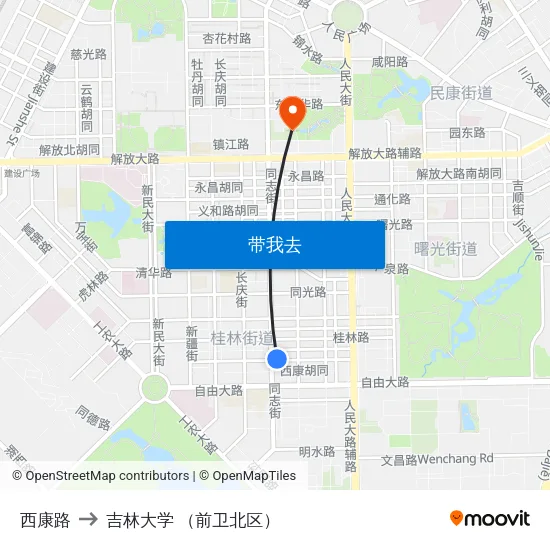西康路 to 吉林大学 （前卫北区） map