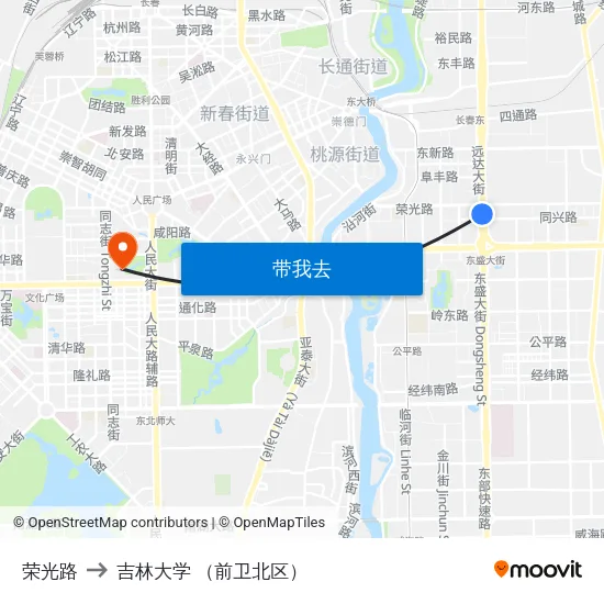 荣光路 to 吉林大学 （前卫北区） map