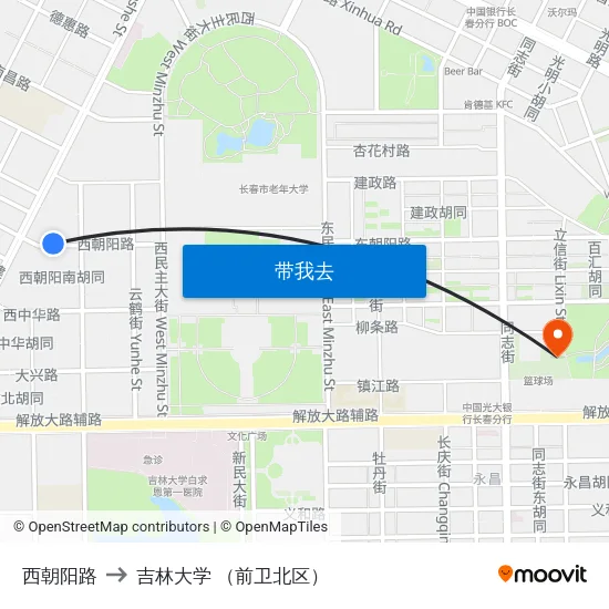 西朝阳路 to 吉林大学 （前卫北区） map