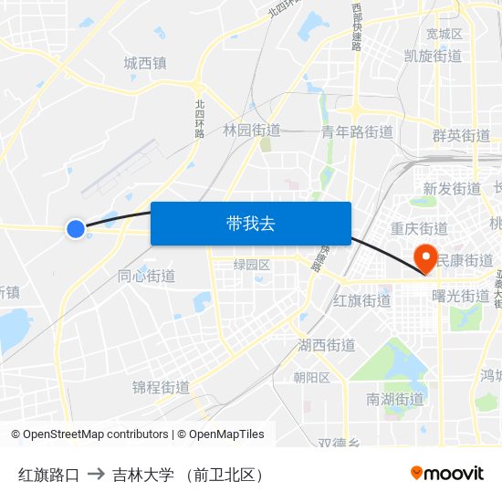 红旗路口 to 吉林大学 （前卫北区） map