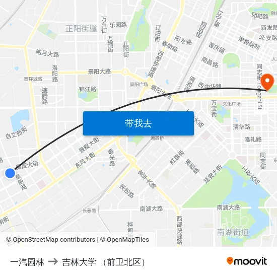 一汽园林 to 吉林大学 （前卫北区） map