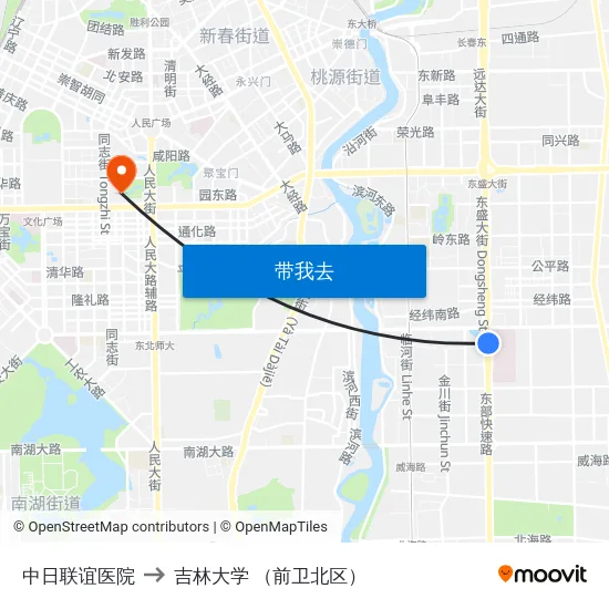 中日联谊医院 to 吉林大学 （前卫北区） map