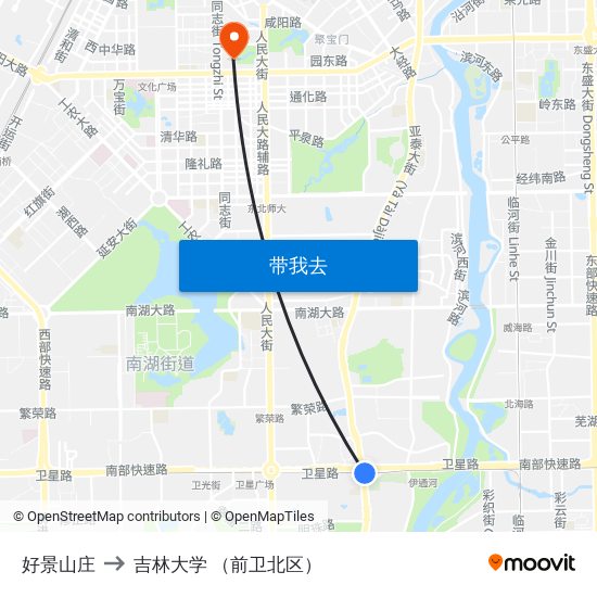 好景山庄 to 吉林大学 （前卫北区） map