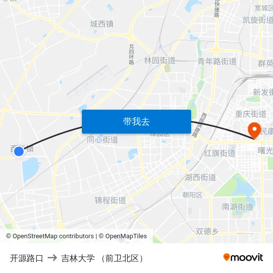 开源路口 to 吉林大学 （前卫北区） map