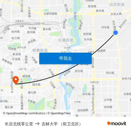 长吉北线零公里 to 吉林大学 （前卫北区） map