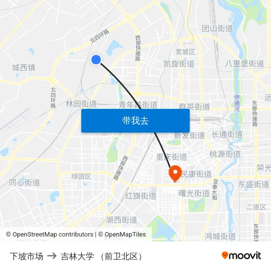 下坡市场 to 吉林大学 （前卫北区） map