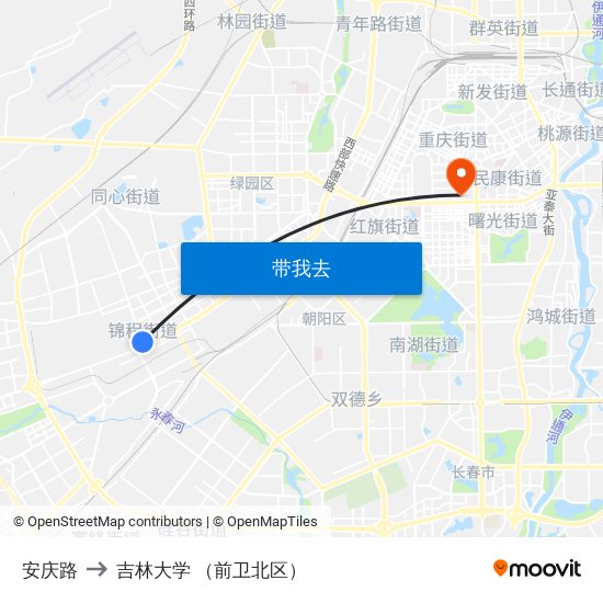 安庆路 to 吉林大学 （前卫北区） map