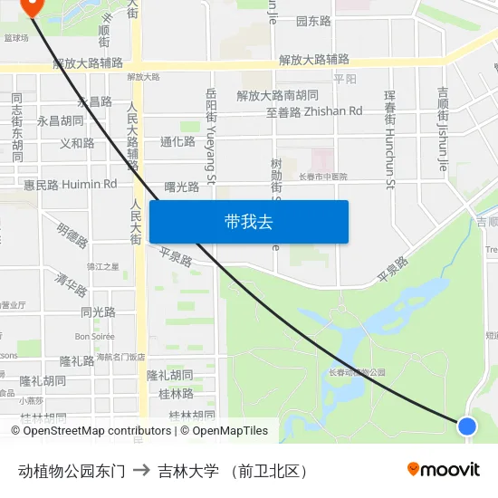 动植物公园东门 to 吉林大学 （前卫北区） map