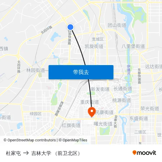 杜家屯 to 吉林大学 （前卫北区） map