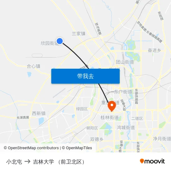 小北屯 to 吉林大学 （前卫北区） map