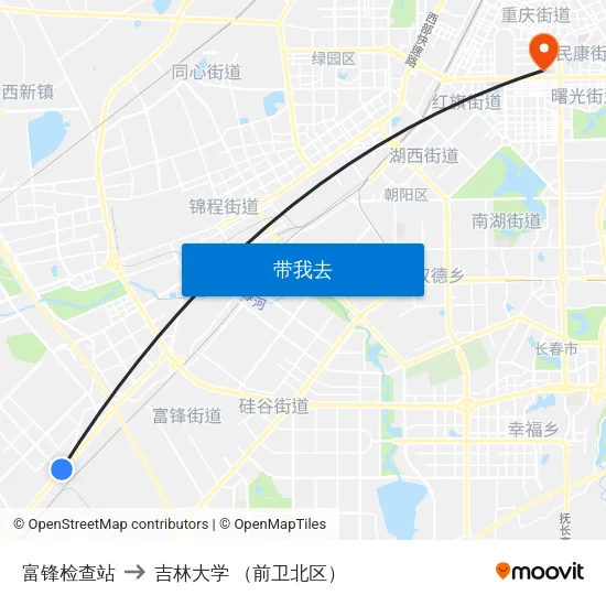 富锋检查站 to 吉林大学 （前卫北区） map