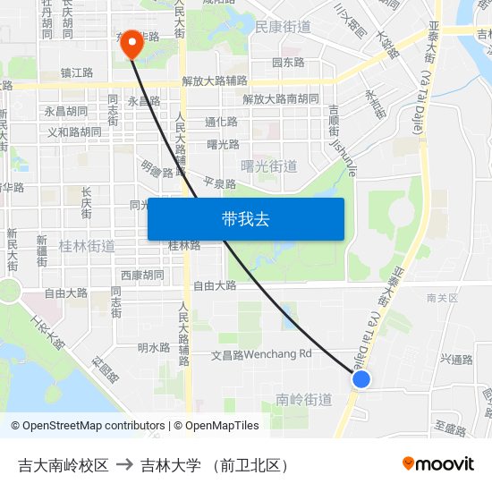 吉大南岭校区 to 吉林大学 （前卫北区） map