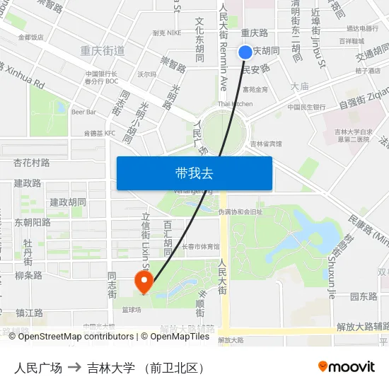 人民广场 to 吉林大学 （前卫北区） map