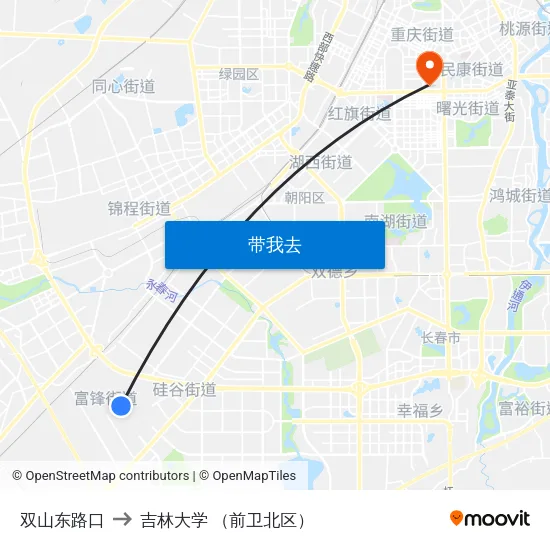 双山东路口 to 吉林大学 （前卫北区） map