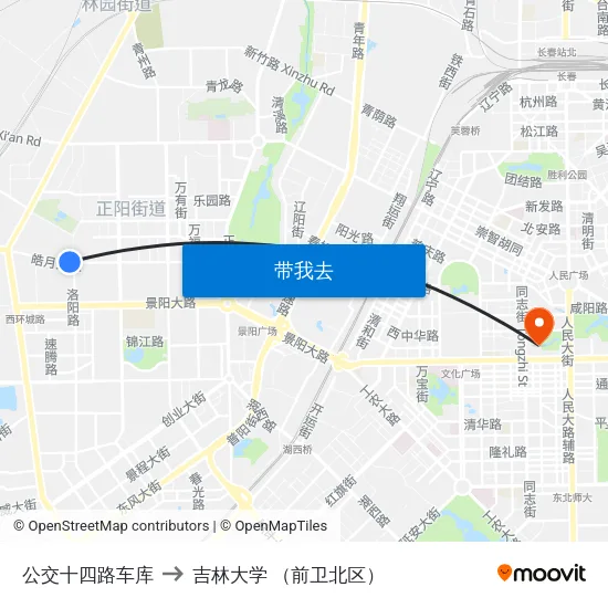 公交十四路车库 to 吉林大学 （前卫北区） map
