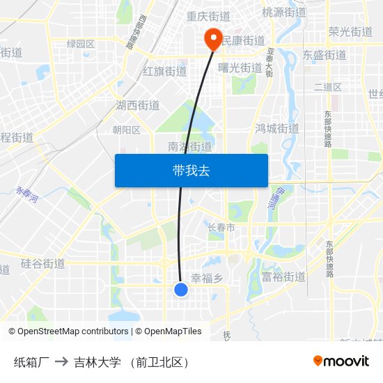 纸箱厂 to 吉林大学 （前卫北区） map