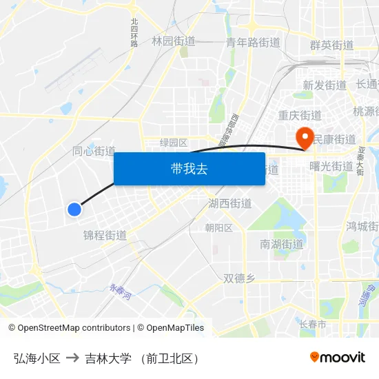 弘海小区 to 吉林大学 （前卫北区） map