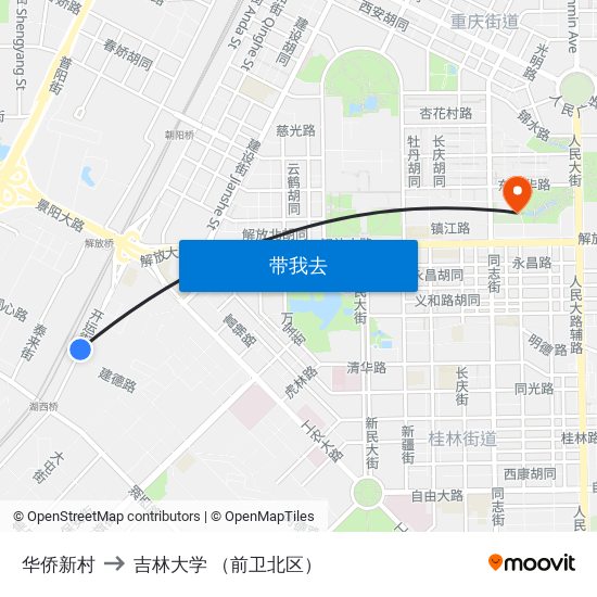 华侨新村 to 吉林大学 （前卫北区） map