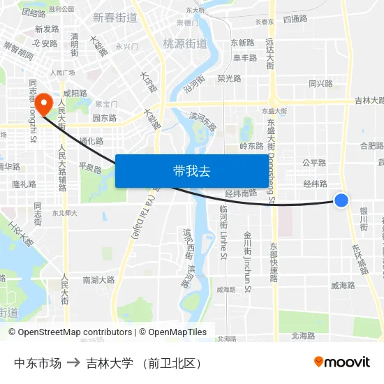 中东市场 to 吉林大学 （前卫北区） map