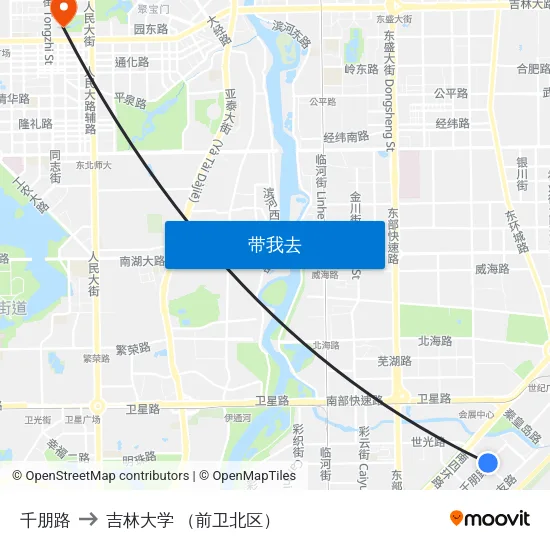 千朋路 to 吉林大学 （前卫北区） map