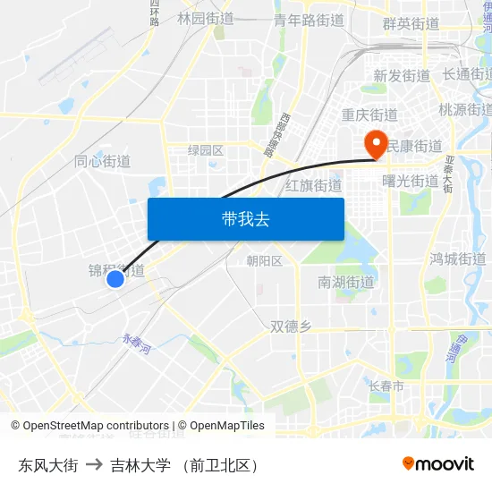 东风大街 to 吉林大学 （前卫北区） map