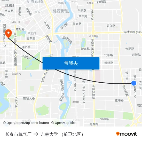 长春市氧气厂 to 吉林大学 （前卫北区） map