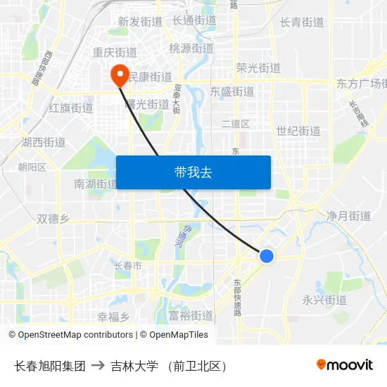 长春旭阳集团 to 吉林大学 （前卫北区） map