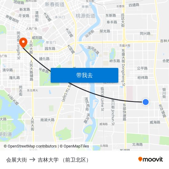 会展大街 to 吉林大学 （前卫北区） map