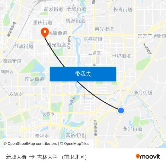 新城大街 to 吉林大学 （前卫北区） map