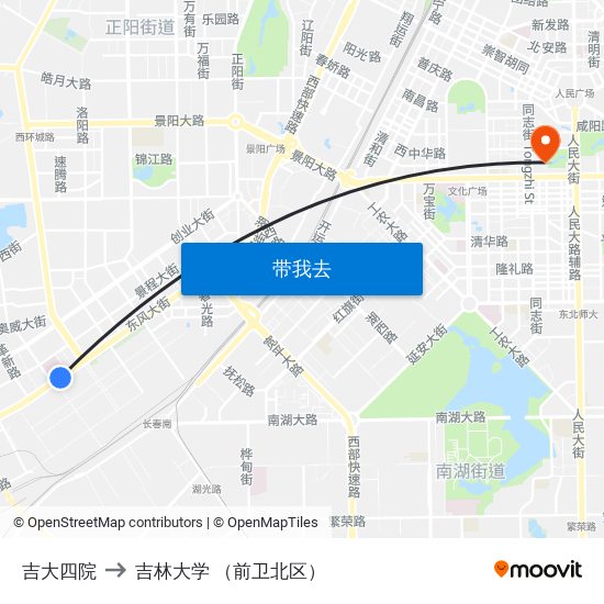 吉大四院 to 吉林大学 （前卫北区） map