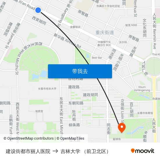 建设街都市丽人医院 to 吉林大学 （前卫北区） map