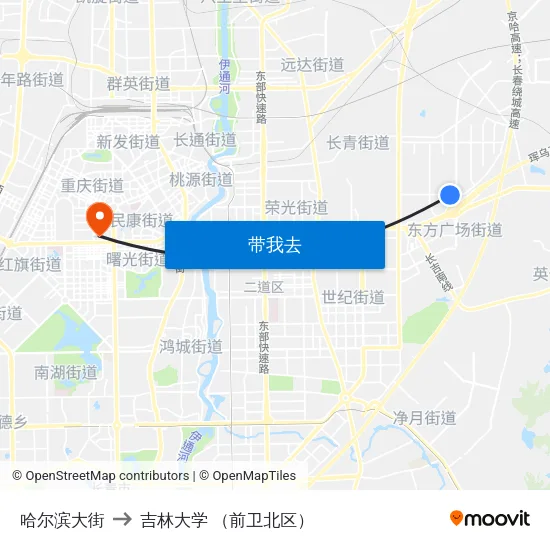 哈尔滨大街 to 吉林大学 （前卫北区） map