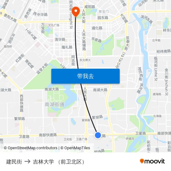 建民街 to 吉林大学 （前卫北区） map