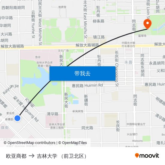 欧亚商都 to 吉林大学 （前卫北区） map