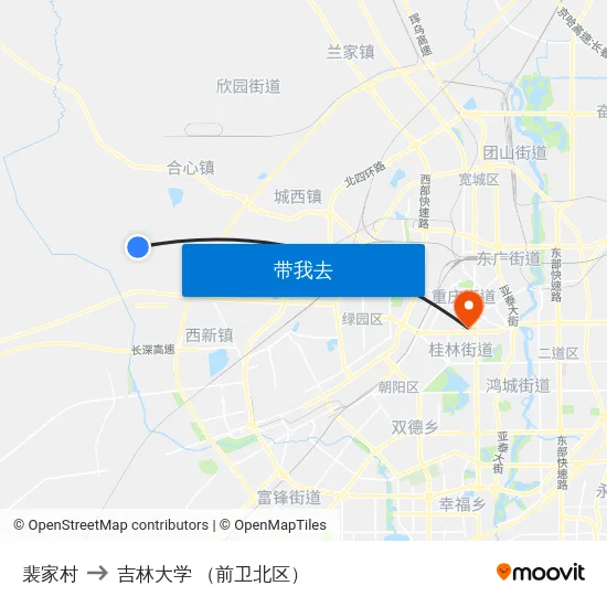裴家村 to 吉林大学 （前卫北区） map