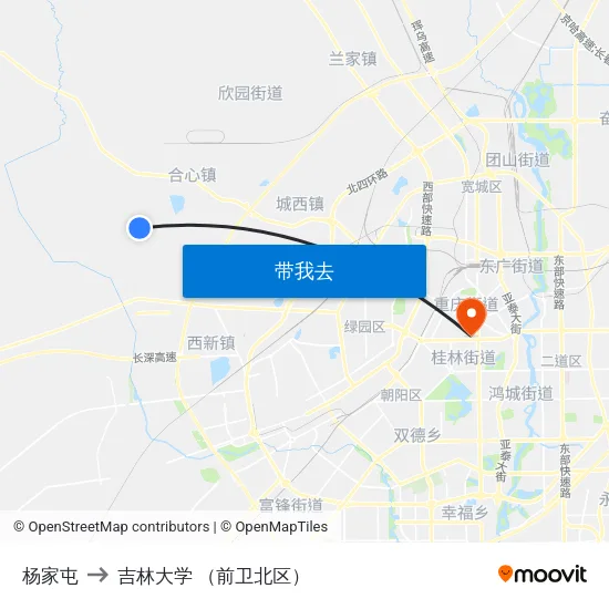 杨家屯 to 吉林大学 （前卫北区） map