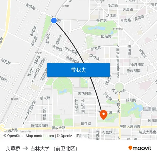 芙蓉桥 to 吉林大学 （前卫北区） map