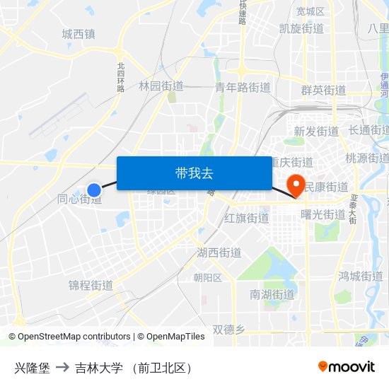 兴隆堡 to 吉林大学 （前卫北区） map