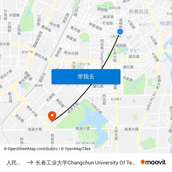 人民广场 to 长春工业大学Changchun University Of Technology map